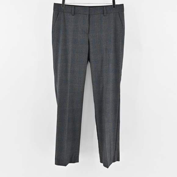 ELIE TAHARI Womens Virgin Wool Pants Size 12‎ Gray Blue Plaid Straight Trousers - Picture 1 of 11